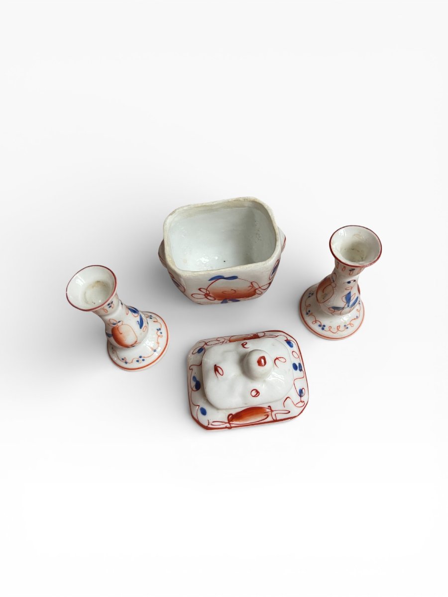 Set Of Three Miniature Earthenware Pieces, Circa 1870-photo-2