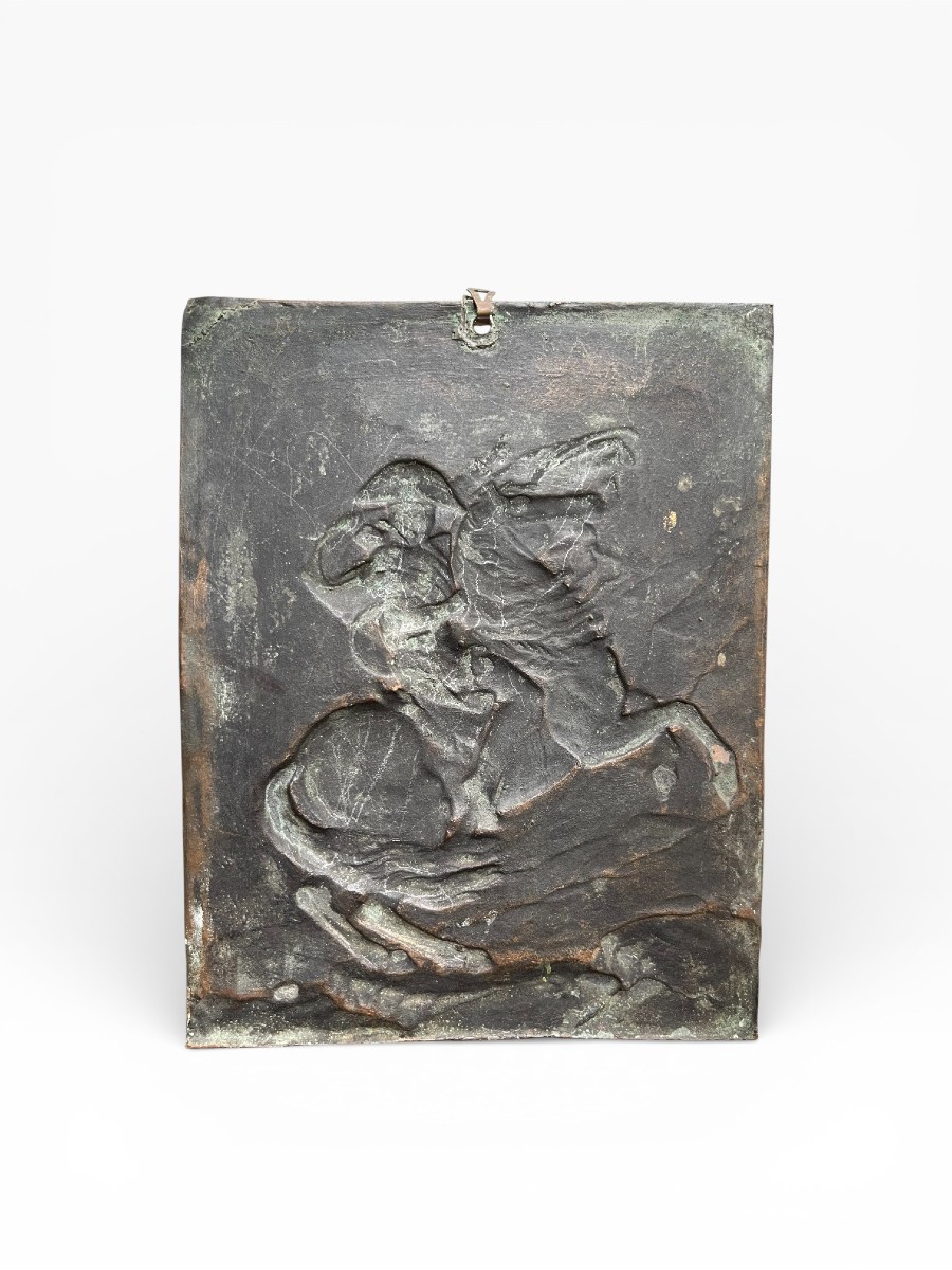 Plaque décorative représentant Napoléon Ier à cheval, bronze, fin XIXᵉ-photo-2
