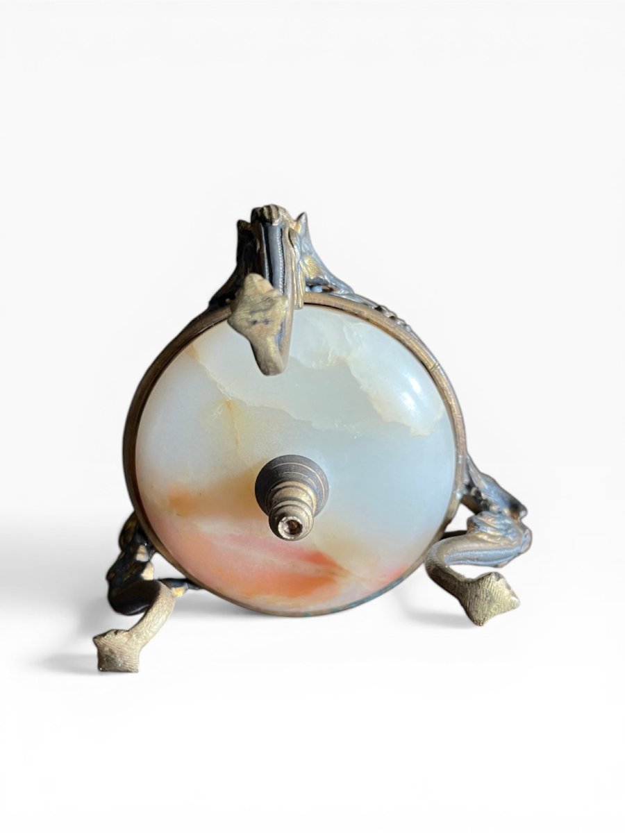 Alabaster And Bronze Inkwell, Decorated With Swans – 19th Century-photo-3