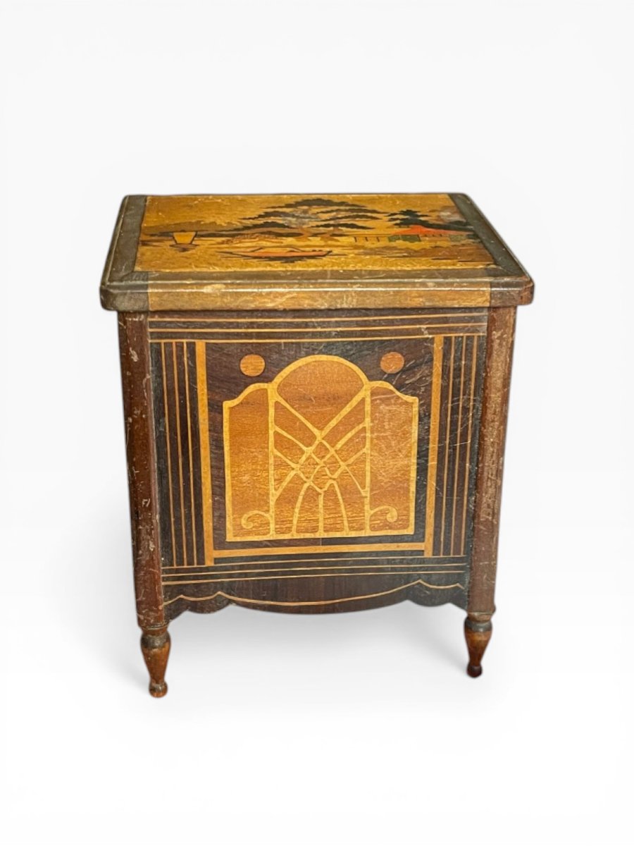 Antique Marquetry Wood Music Box, Early 20th Century-photo-2