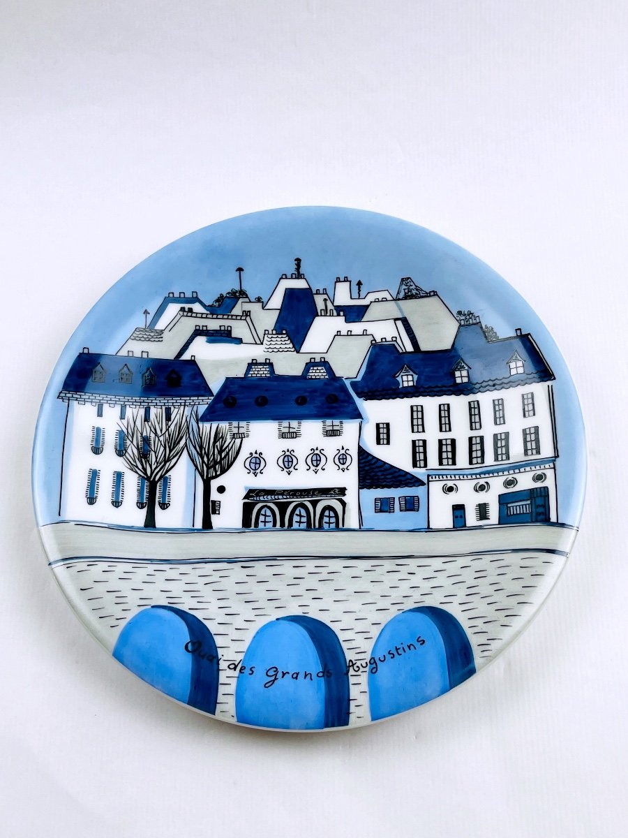 Assiette En Porcelaine d'Après Catherine De Boysson Pour Primavera "quai Des Grands Augustins"