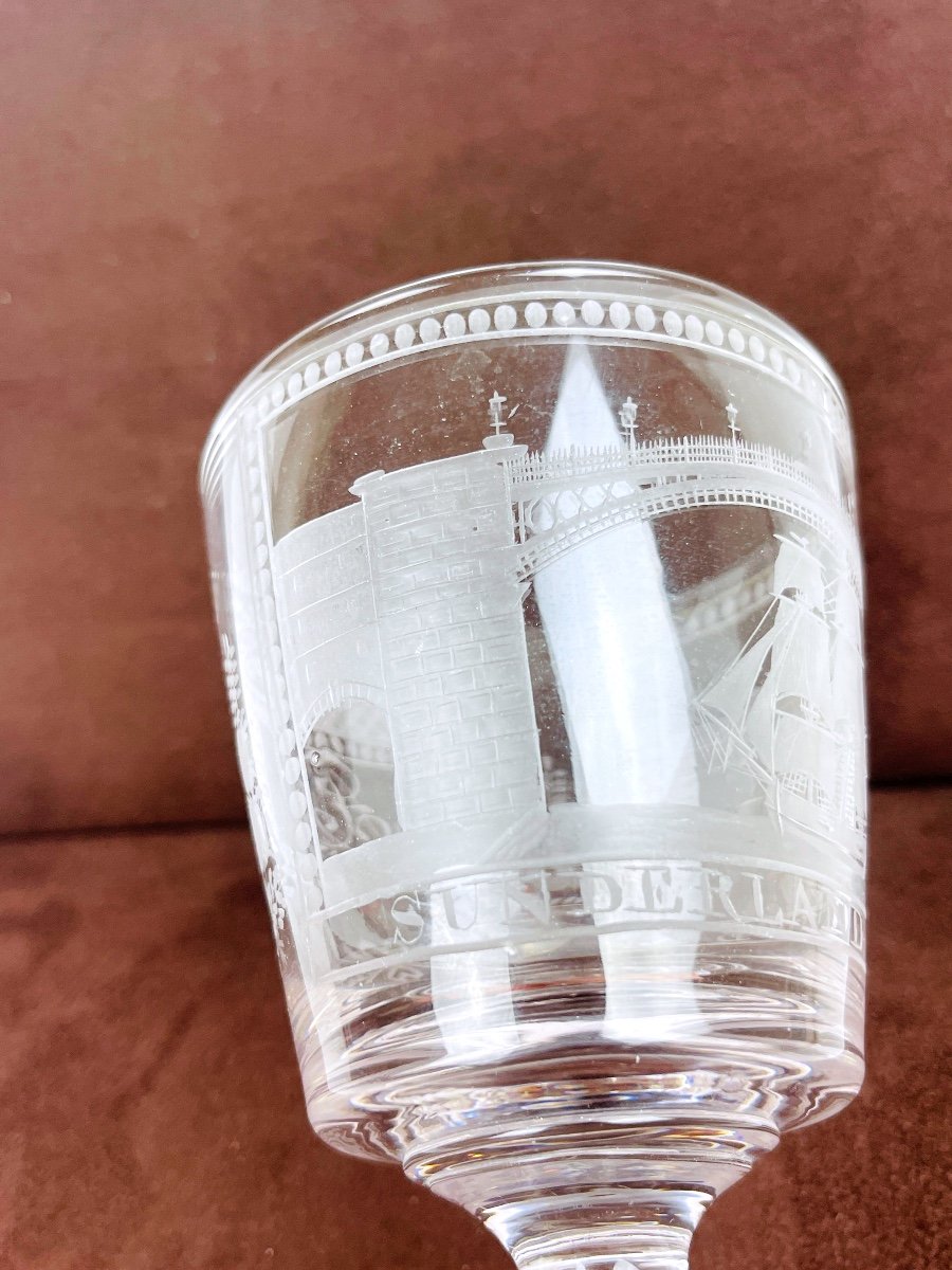  19th Century Engraved Crystal Glass, Sunderland Bridge-photo-4