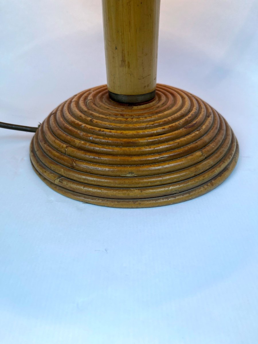 Lampe Champignon En Rotin, Bambou Et Laiton-photo-3