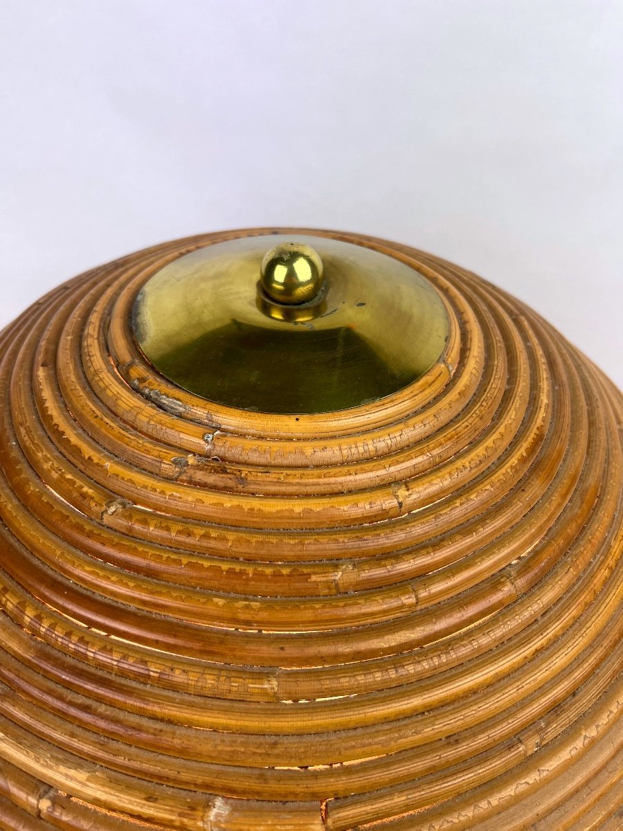 Lampe Champignon En Rotin, Bambou Et Laiton-photo-4