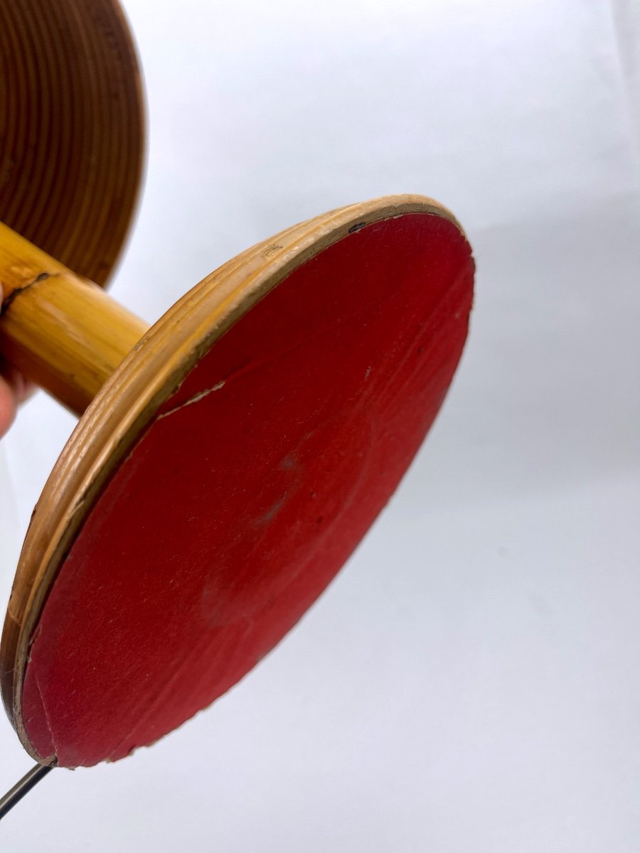 Lampe Champignon En Rotin, Bambou Et Laiton-photo-2