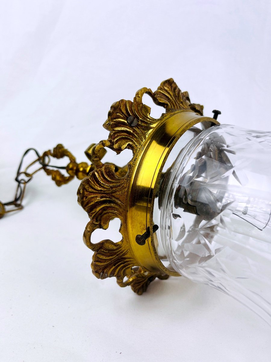 Small Bronze And Cut Crystal Hall Lantern -photo-4