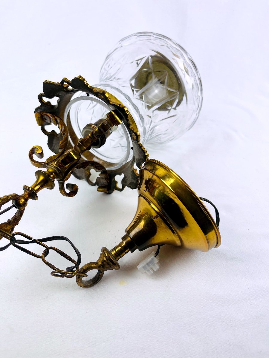 Small Bronze And Cut Crystal Hall Lantern -photo-2