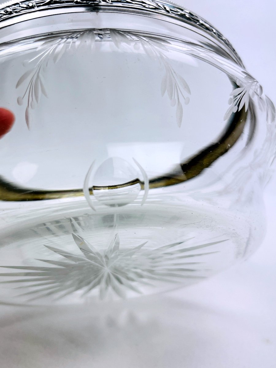Bowl, Cup, Salad Bowl In Cut Crystal, Silver Frame-photo-3