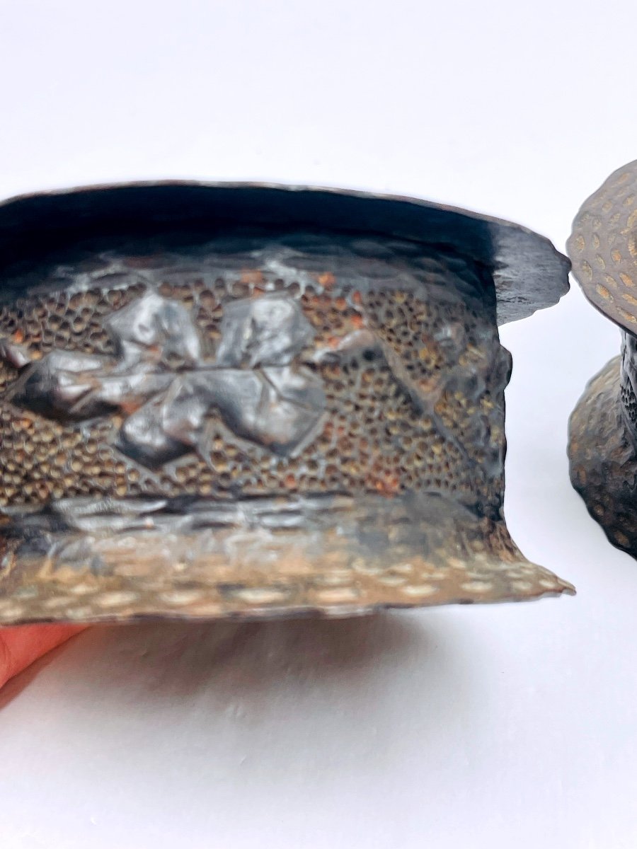 Pair Of Covered Pots In Repoussé Metal With Spider, Asia, Late 19th Century-photo-3
