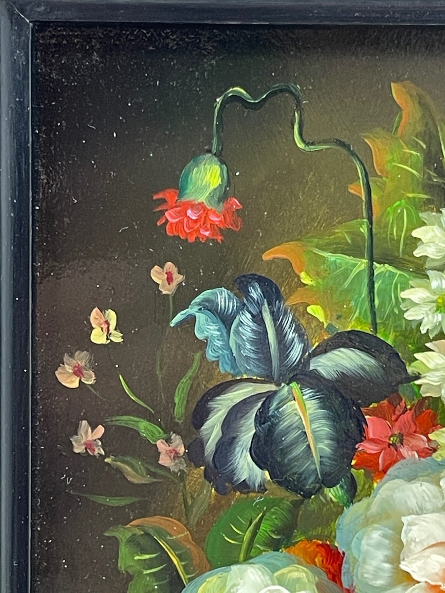 Oil On Panel, Still Life With Flowers-photo-3