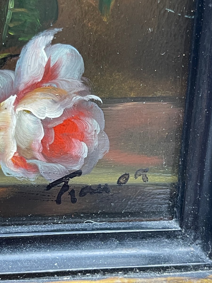 Oil On Panel, Still Life With Flowers-photo-3