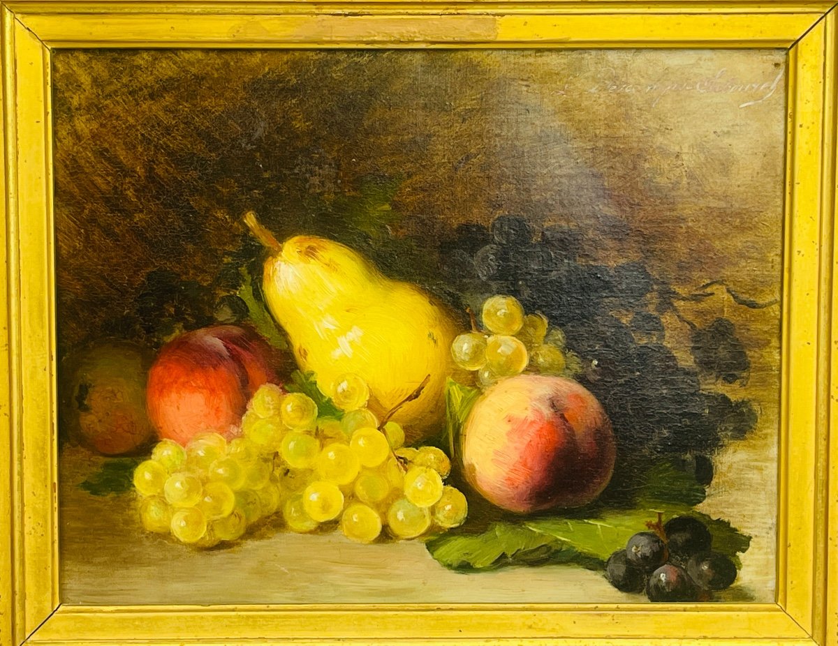 Louise Cécile Descamps-sabouret, Still Life With Fruits, Oil On Canvas Signed -photo-2