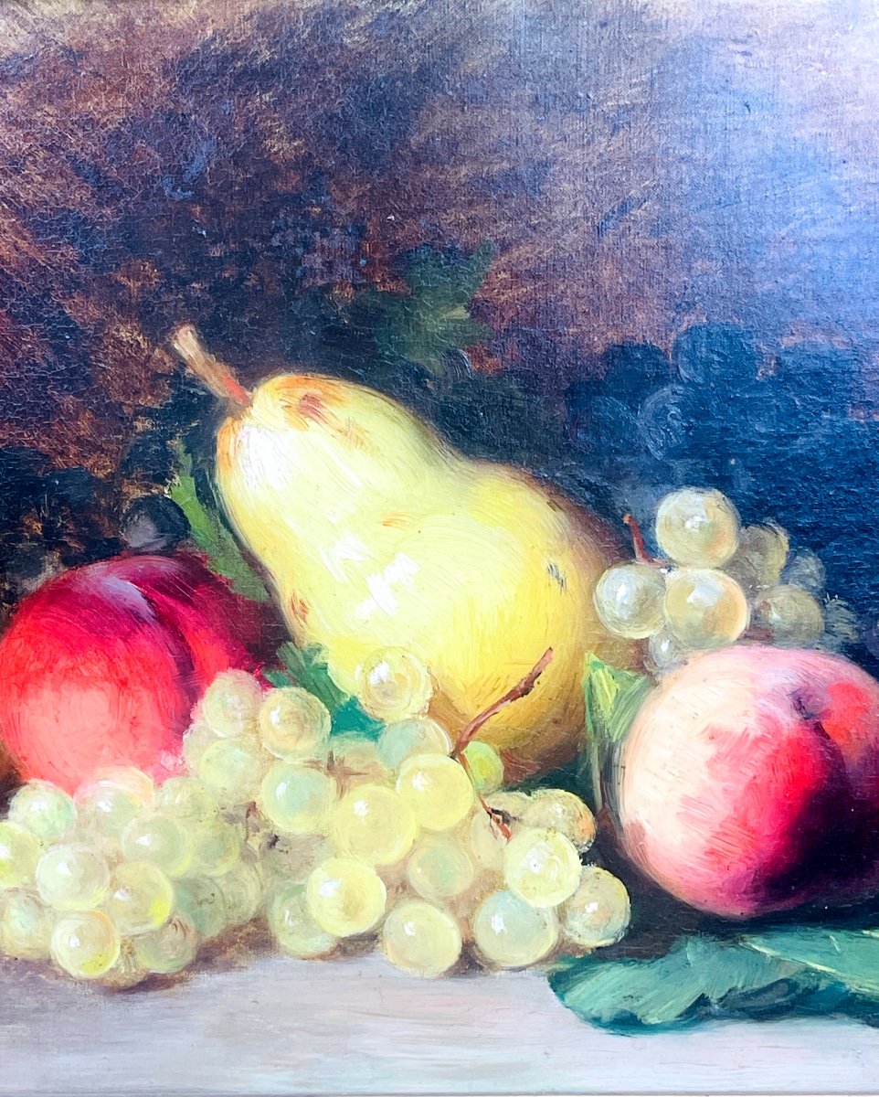 Louise Cécile Descamps-sabouret, Still Life With Fruits, Oil On Canvas Signed -photo-3