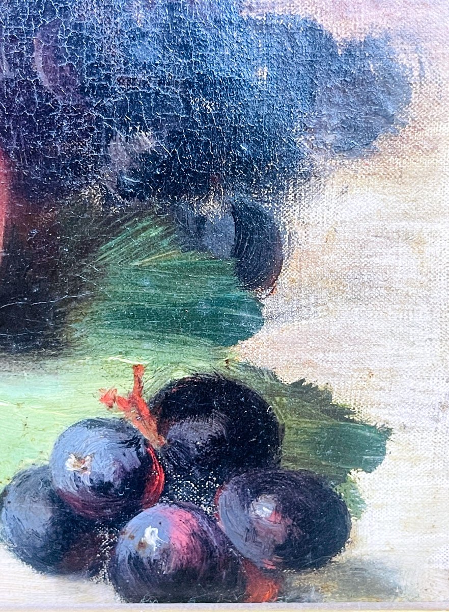 Louise Cécile Descamps-sabouret, Still Life With Fruits, Oil On Canvas Signed -photo-1