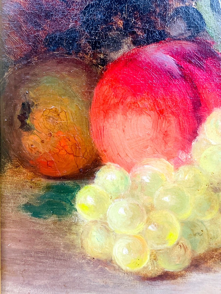 Louise Cécile Descamps-sabouret, Still Life With Fruits, Oil On Canvas Signed -photo-2