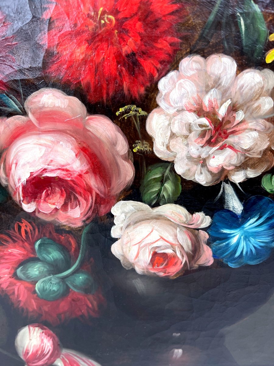 Bouquet Of Flowers On An Entablature, Oil On Canvas, Late 18th-early 19th Century-photo-6