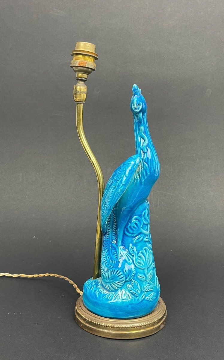 Pied De Lampe En Porcelaine Bleue De Chine, Phoenix