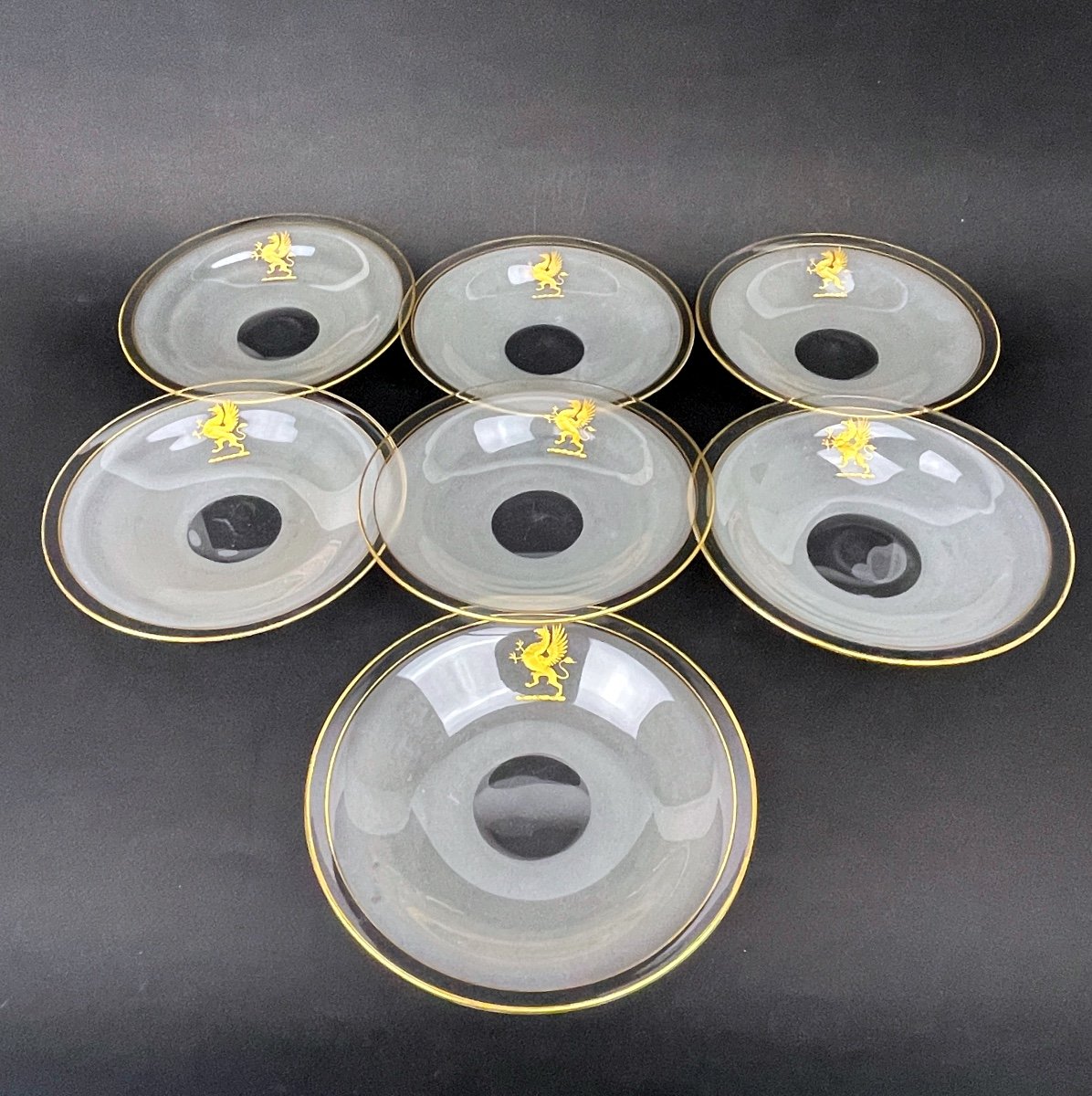 Set Of 7 Crystal Bowls, Bread Plates, Maison Le Rosey, Griffon d'Or-photo-2