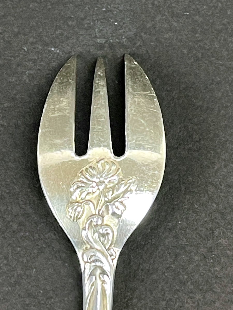 Christofle, Suite De 6 Fourchettes à Huitre Modèle Chrysanthème-photo-4