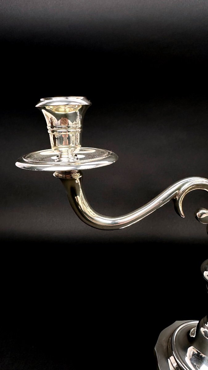 Pair Of Chrysalia Silver Metal 3-light Candlestick Holders-photo-4