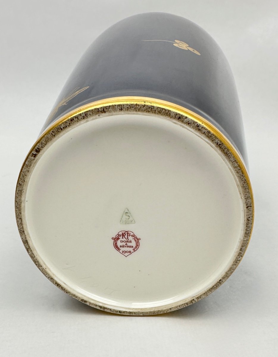 Large Sèvres Porcelain Vase, Clovers And Insects 1907-photo-7