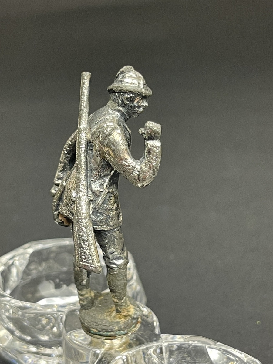 Saleron En Cristal Saint-louis, Figurine De Chasseur ou de soldat en bronze argenté-photo-3