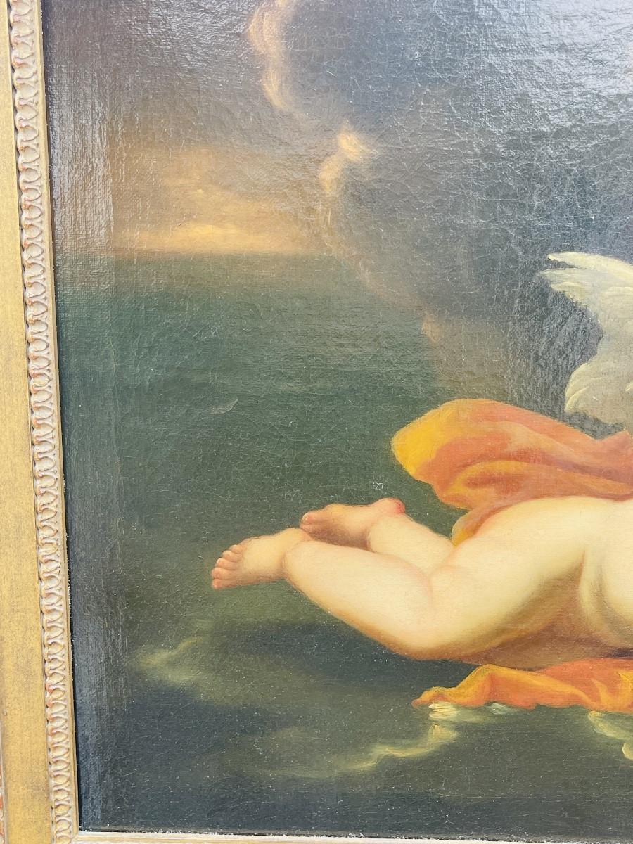 Oil On Canvas, School Of The Late 17th And Early 18th Centuries, Cupid Pulled By A Dolphin-photo-1