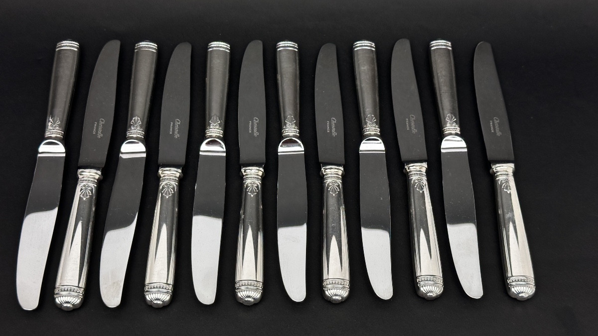 Christofle, Malmaison Model, Set Of 12 Cheese And Dessert Knives