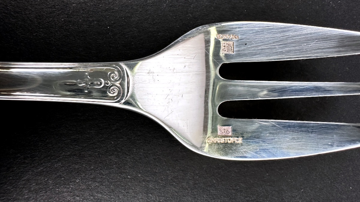 Christofle, Malmaison Model, Set Of 12 Oyster Forks-photo-3