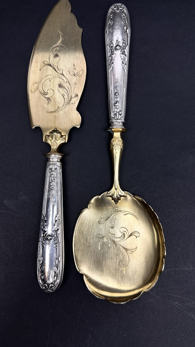 Couteau à Gâteaux, à Glace Et Pelle à Fruits En Argent, Couverts De Service à Dessert