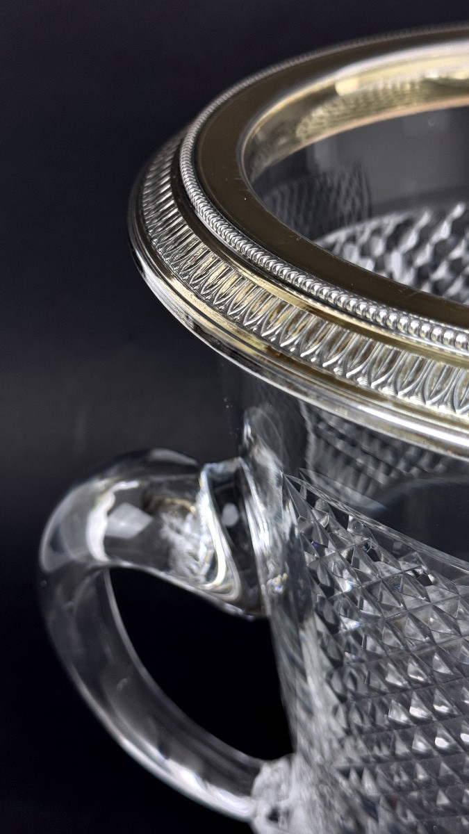 Baccarat et Odiot, important seau à champagne en cristal taillé, monture en argent vermeillé -photo-4