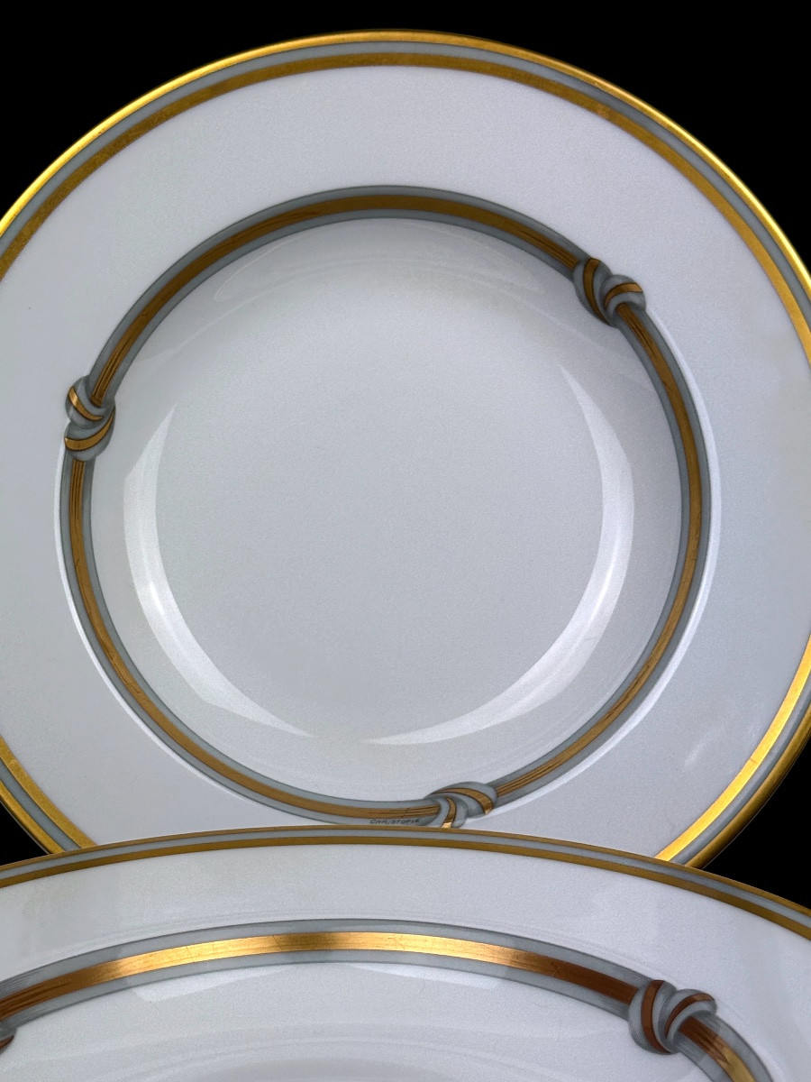 Christofle, Set Of 4 Deep Plates, Gold Ribbon Model-photo-2