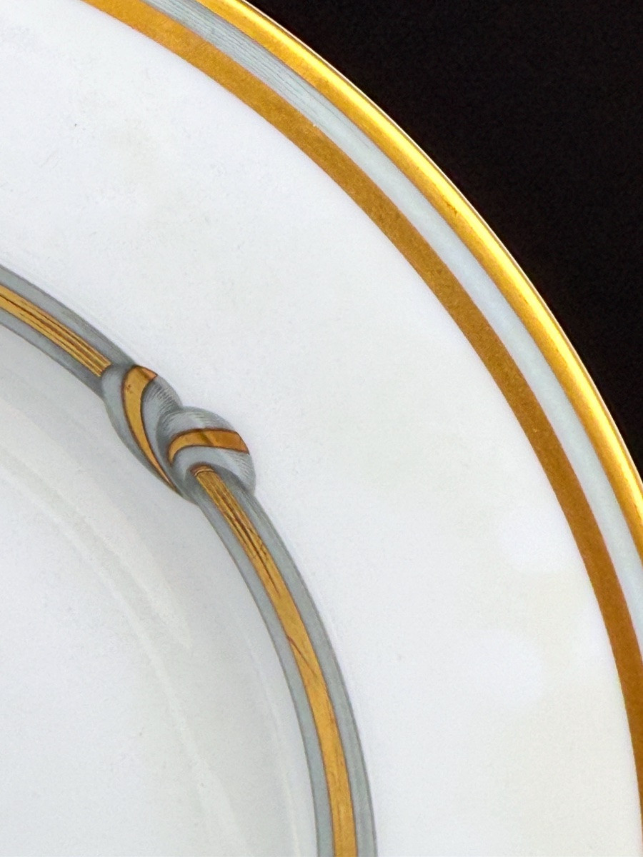 Christofle, Set Of 4 Deep Plates, Gold Ribbon Model-photo-3