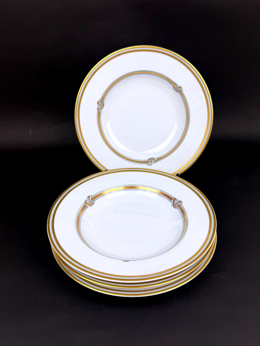 Christofle, Set Of 4 Deep Plates, Gold Ribbon Model
