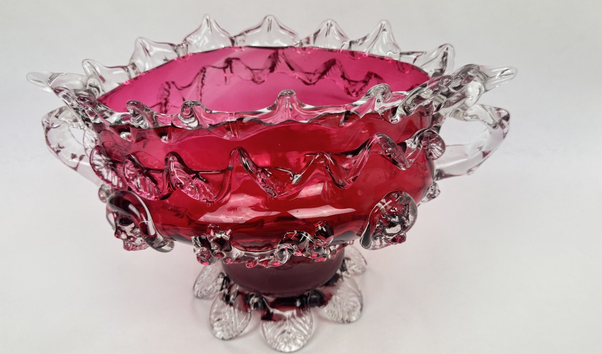 Raspberry Red Glass Planter In The Style Of Auguste Jean Or Legras-photo-2