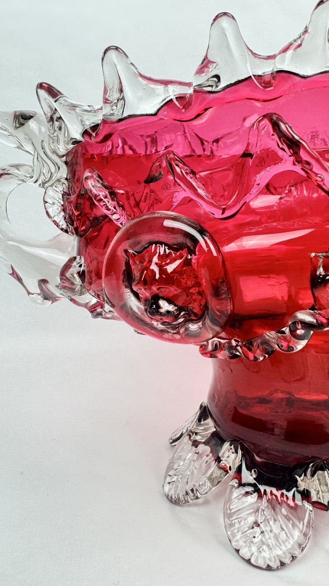 Raspberry Red Glass Planter In The Style Of Auguste Jean Or Legras-photo-4