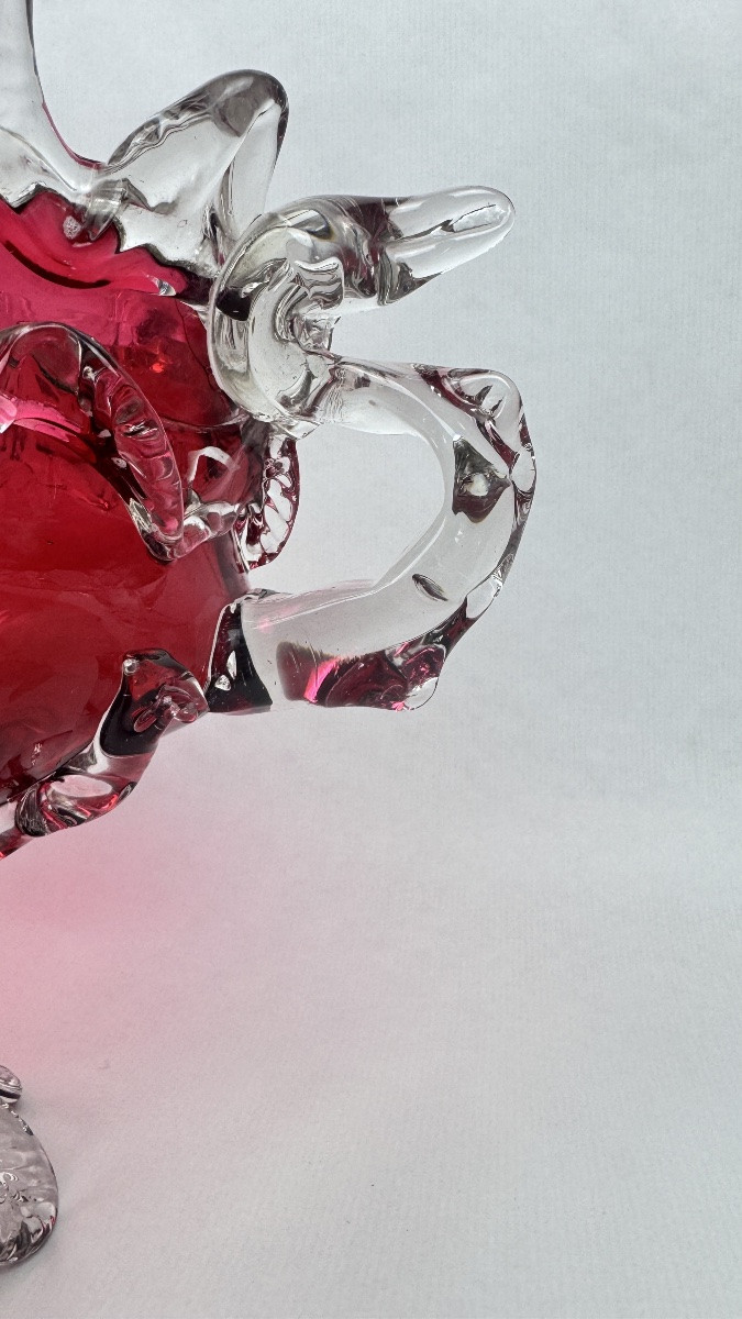 Raspberry Red Glass Planter In The Style Of Auguste Jean Or Legras-photo-1