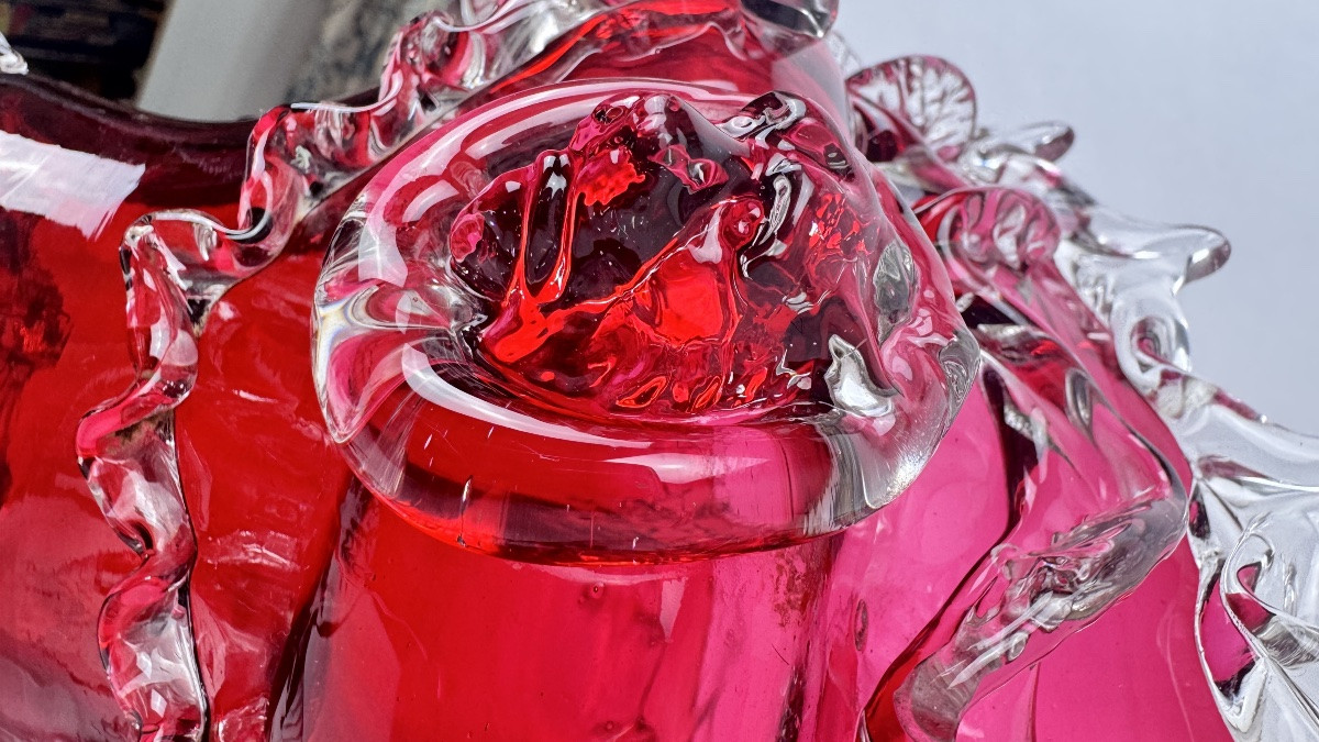 Raspberry Red Glass Planter In The Style Of Auguste Jean Or Legras-photo-3