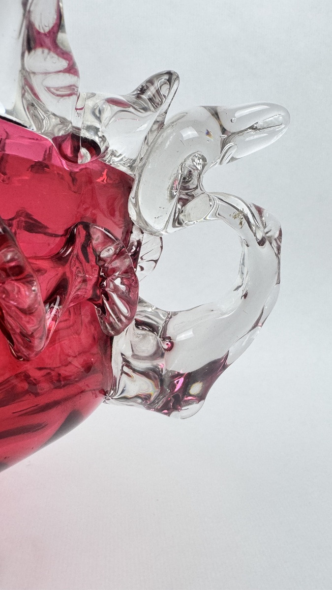 Raspberry Red Glass Planter In The Style Of Auguste Jean Or Legras-photo-6