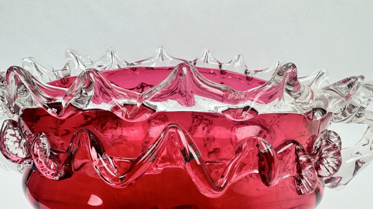 Raspberry Red Glass Planter In The Style Of Auguste Jean Or Legras-photo-7