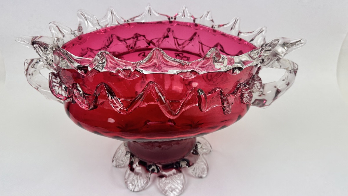 Raspberry Red Glass Planter In The Style Of Auguste Jean Or Legras-photo-8