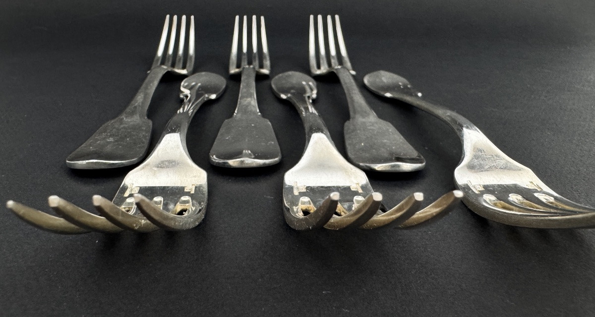 Set Of 6 Christofle Cluny Model Forks-photo-2