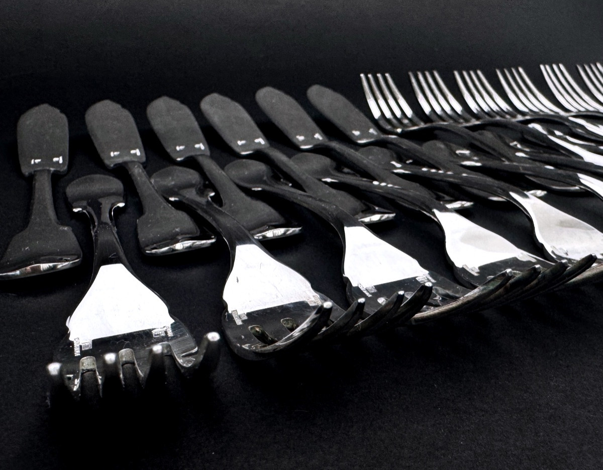 Christofle, Set Of 12 Fish Cutlery Pieces, Cluny Model-photo-3