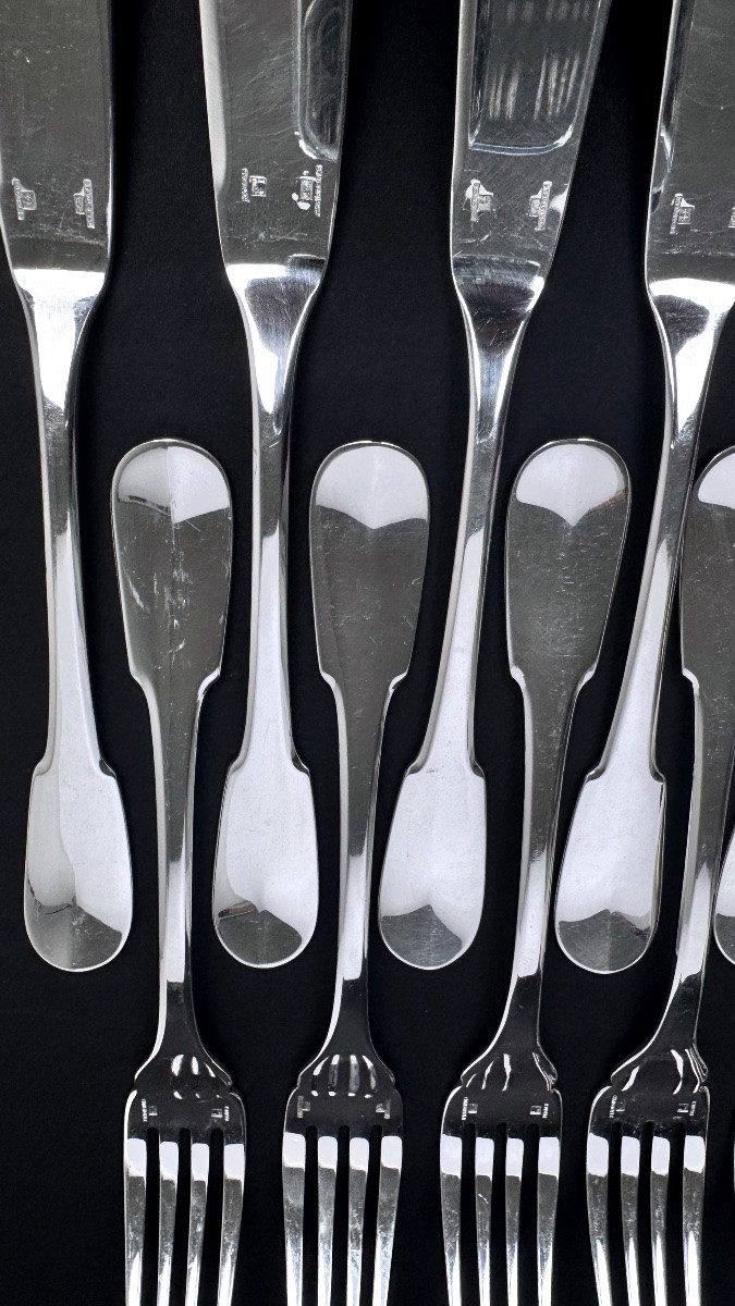 Christofle, Set Of 12 Fish Cutlery Pieces, Cluny Model-photo-3