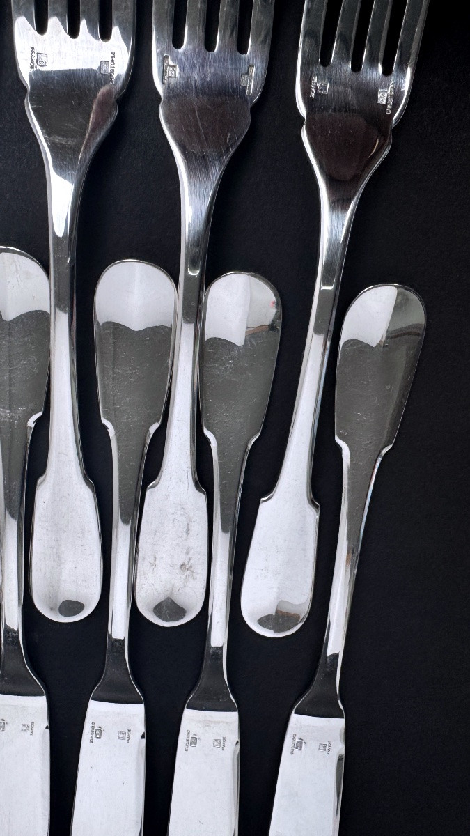 Christofle, Set Of 12 Fish Cutlery Pieces, Cluny Model-photo-4
