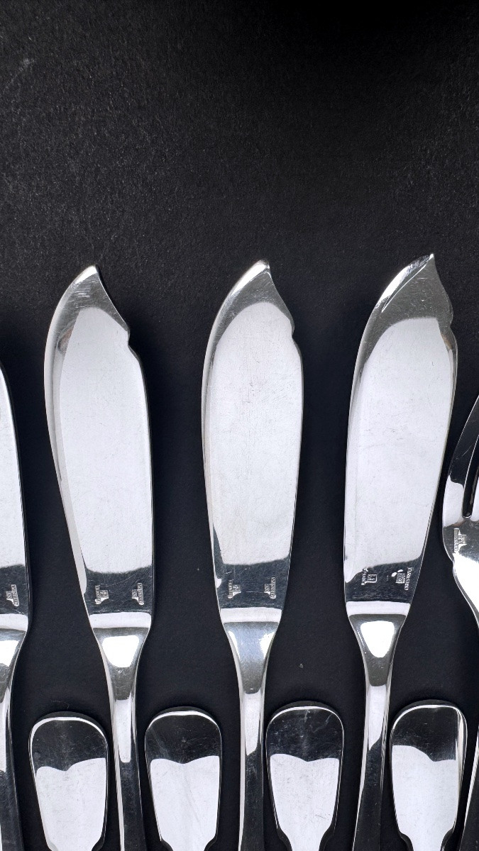 Christofle, Set Of 12 Fish Cutlery Pieces, Cluny Model-photo-5