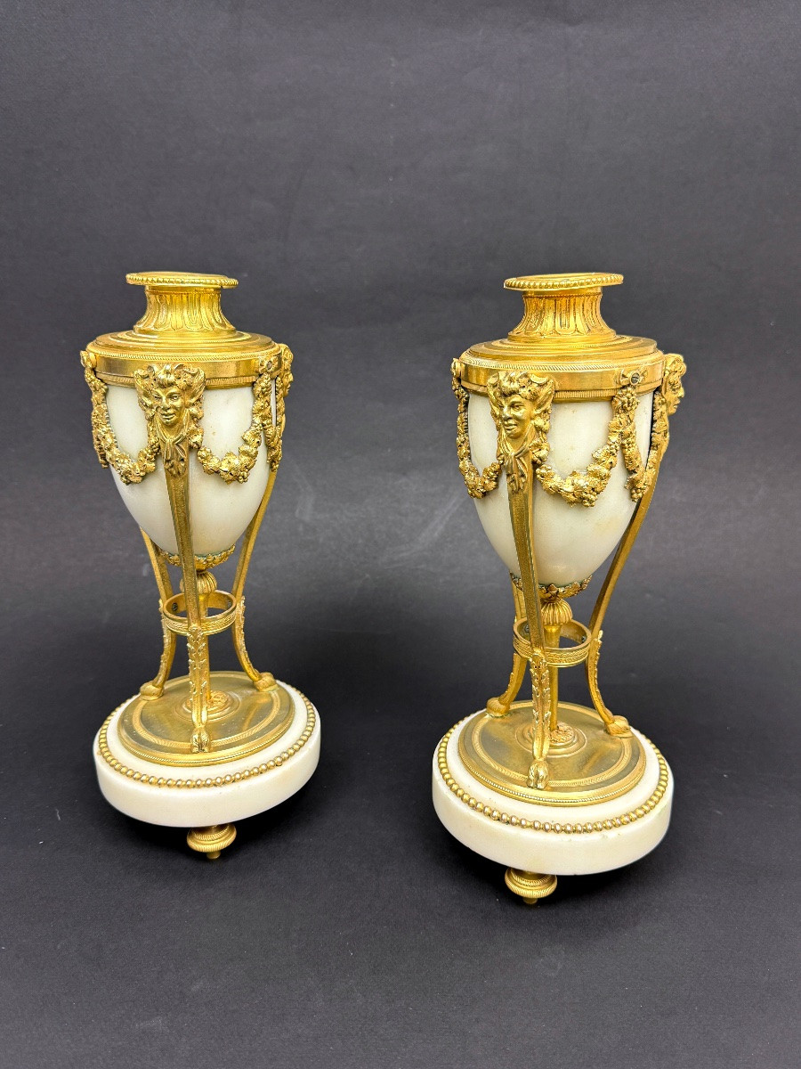 Pair Of Cassolettes Forming Candlesticks From The Louis XVI Period-photo-2