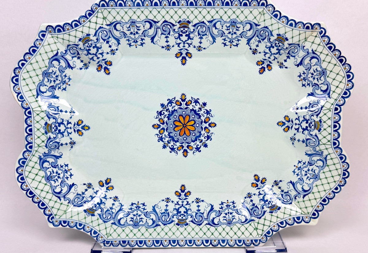 Gien, Vegetable Dish, Soup Tureen And Its Frame In Fine Earthenware, Rouen Decor-photo-3