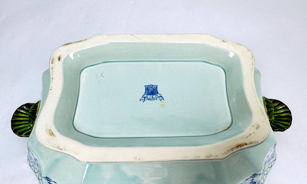 Gien, Vegetable Dish, Soup Tureen And Its Frame In Fine Earthenware, Rouen Decor-photo-2
