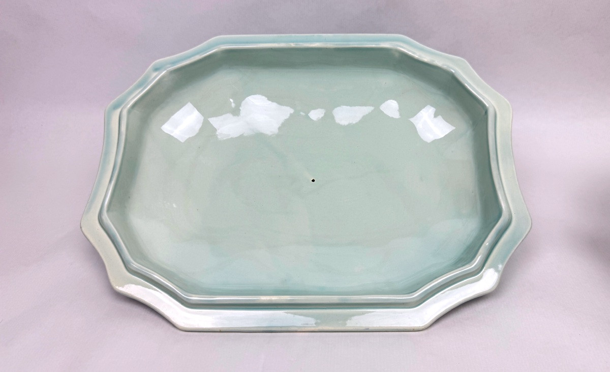 Gien, Vegetable Dish, Soup Tureen And Its Frame In Fine Earthenware, Rouen Decor-photo-3